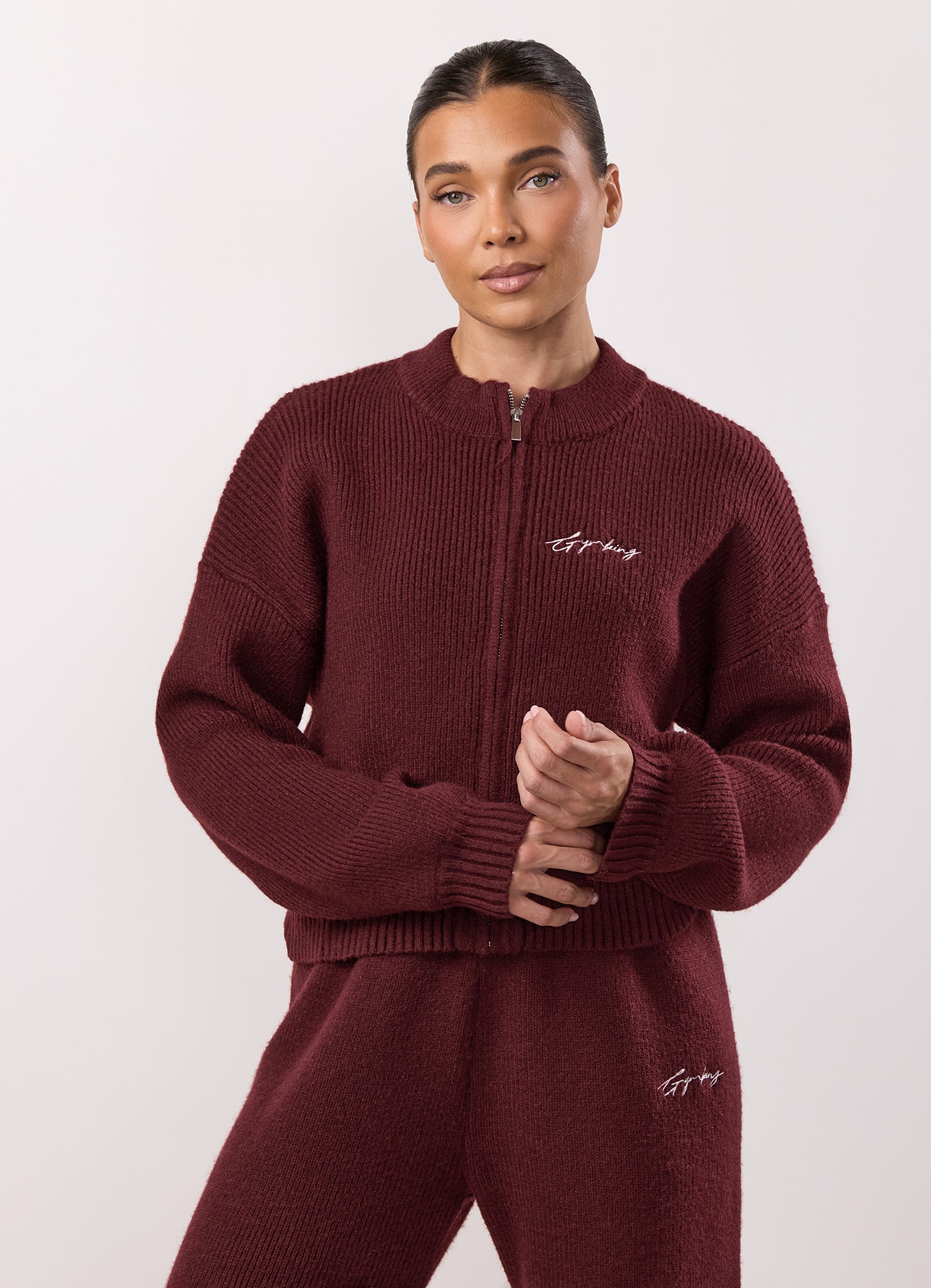 Gym King Rib Knit Full Zip Set - Fig