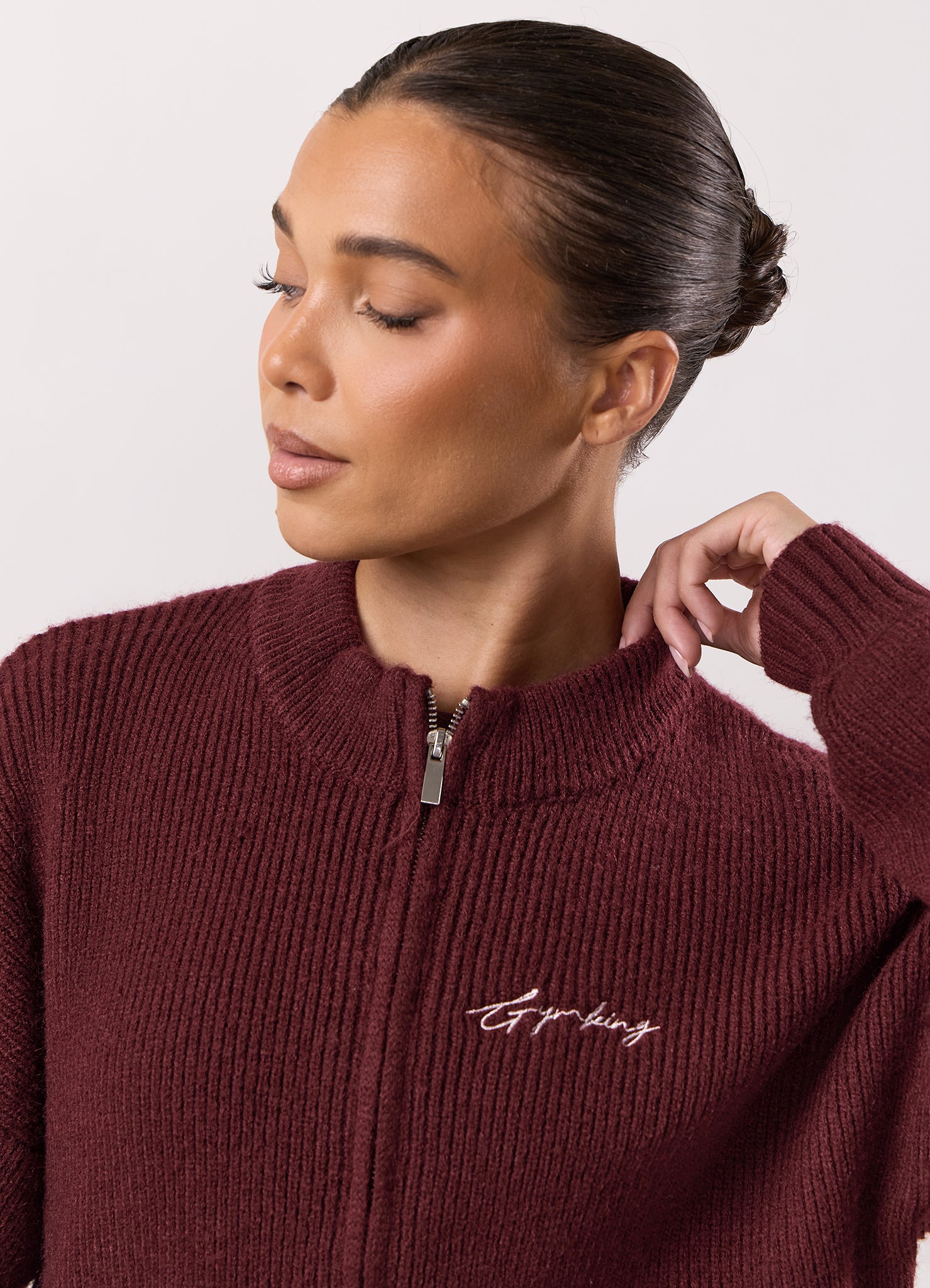 Gym King Rib Knit Full Zip Set - Fig