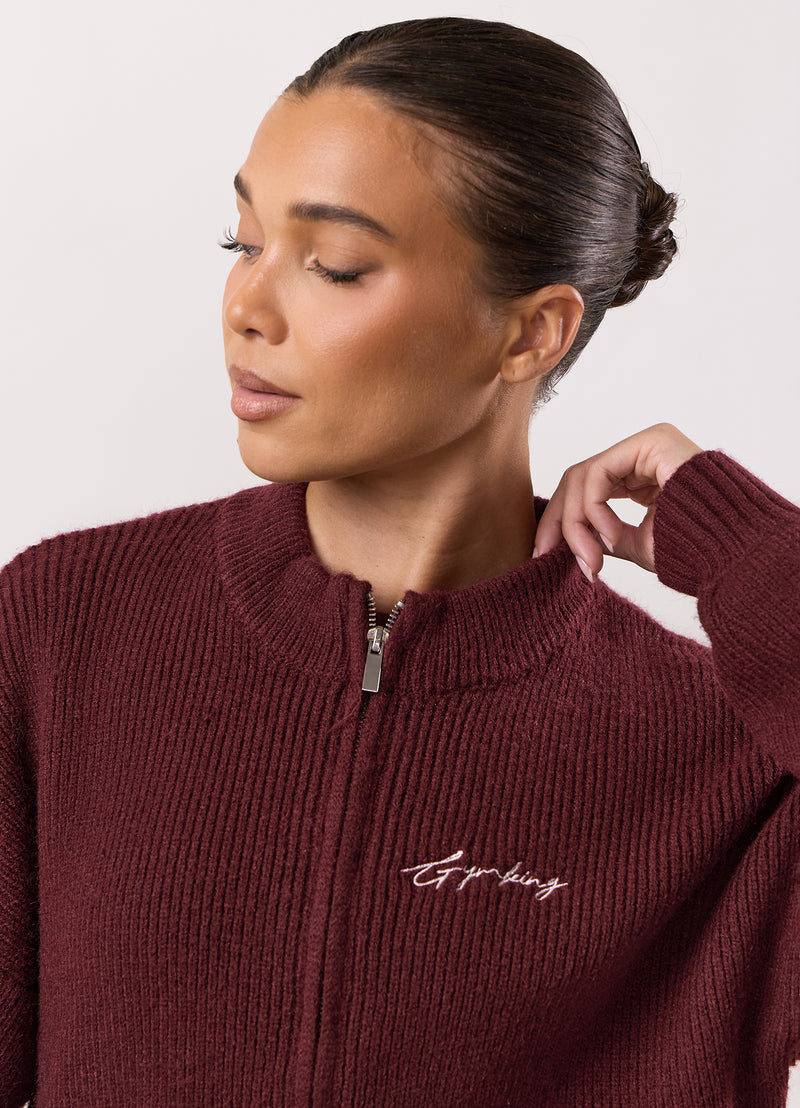 Gym King Rib Knit Full Zip Set - Fig