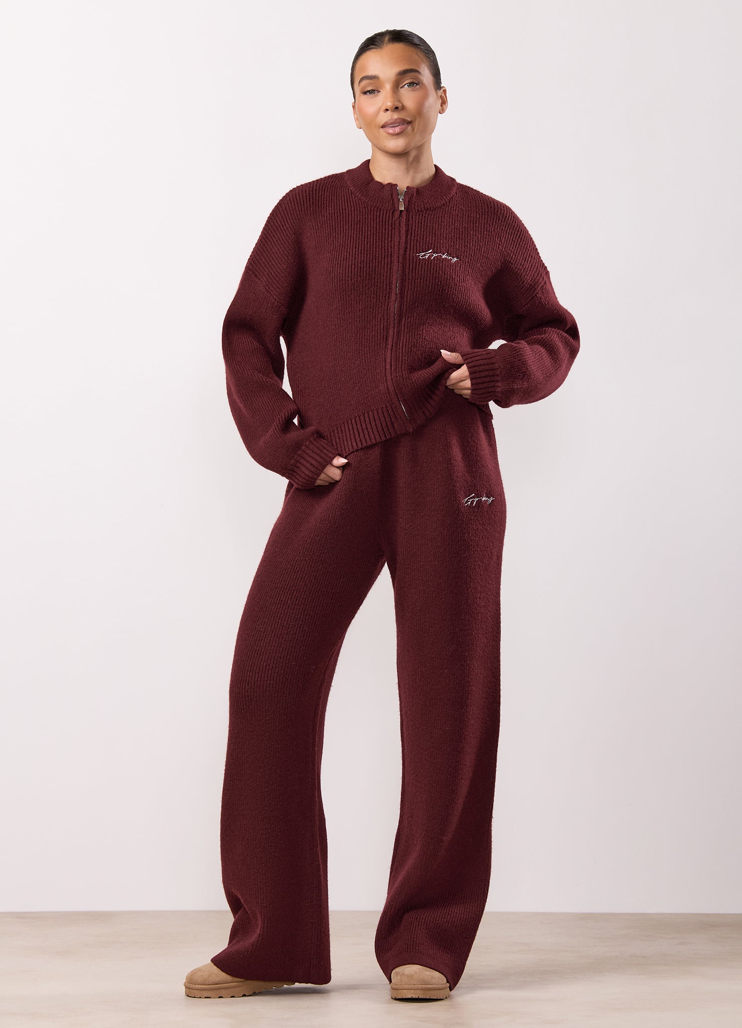 Gym King Rib Knit Full Zip Set - Fig