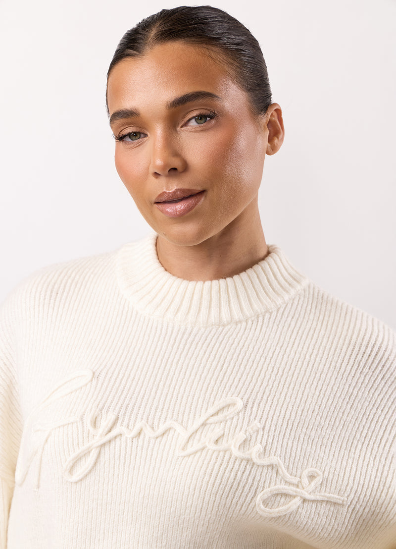 Gym King Rib Knit Sweatshirt - Cream