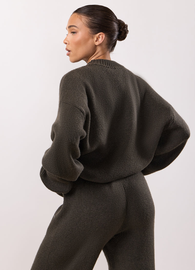 Gym King Rib Knit Sweatshirt - Warm Khaki