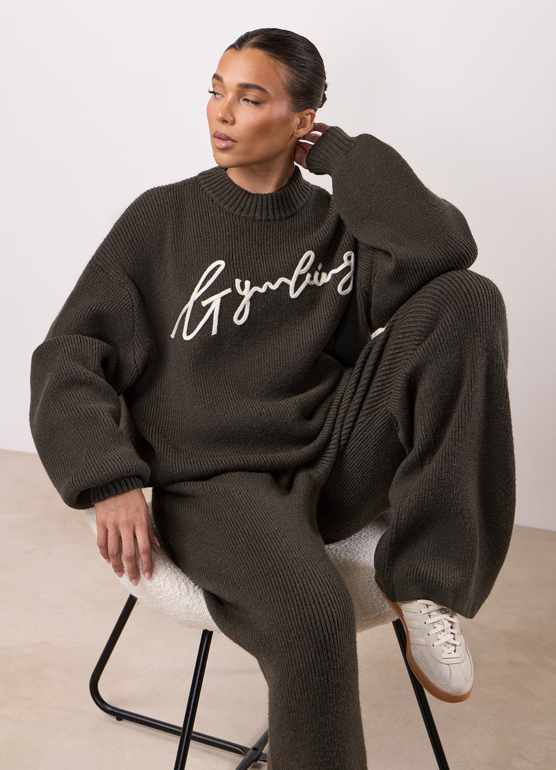 Gym King Rib Knit Sweatshirt - Warm Khaki