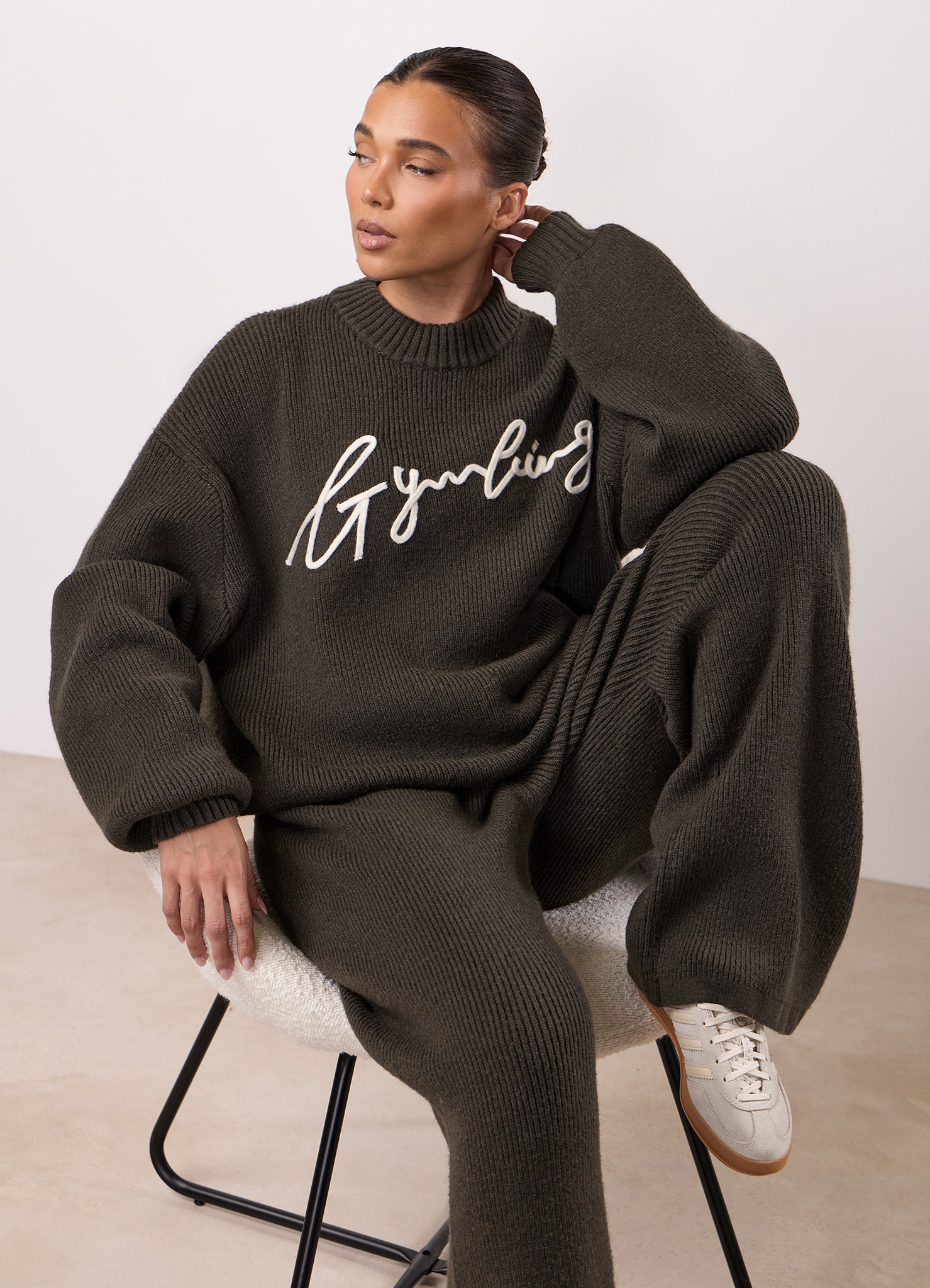 Gym King Rib Knit Crew Set - Warm Khaki