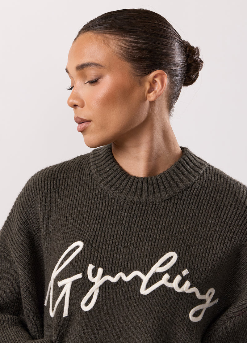 Gym King Rib Knit Sweatshirt - Warm Khaki