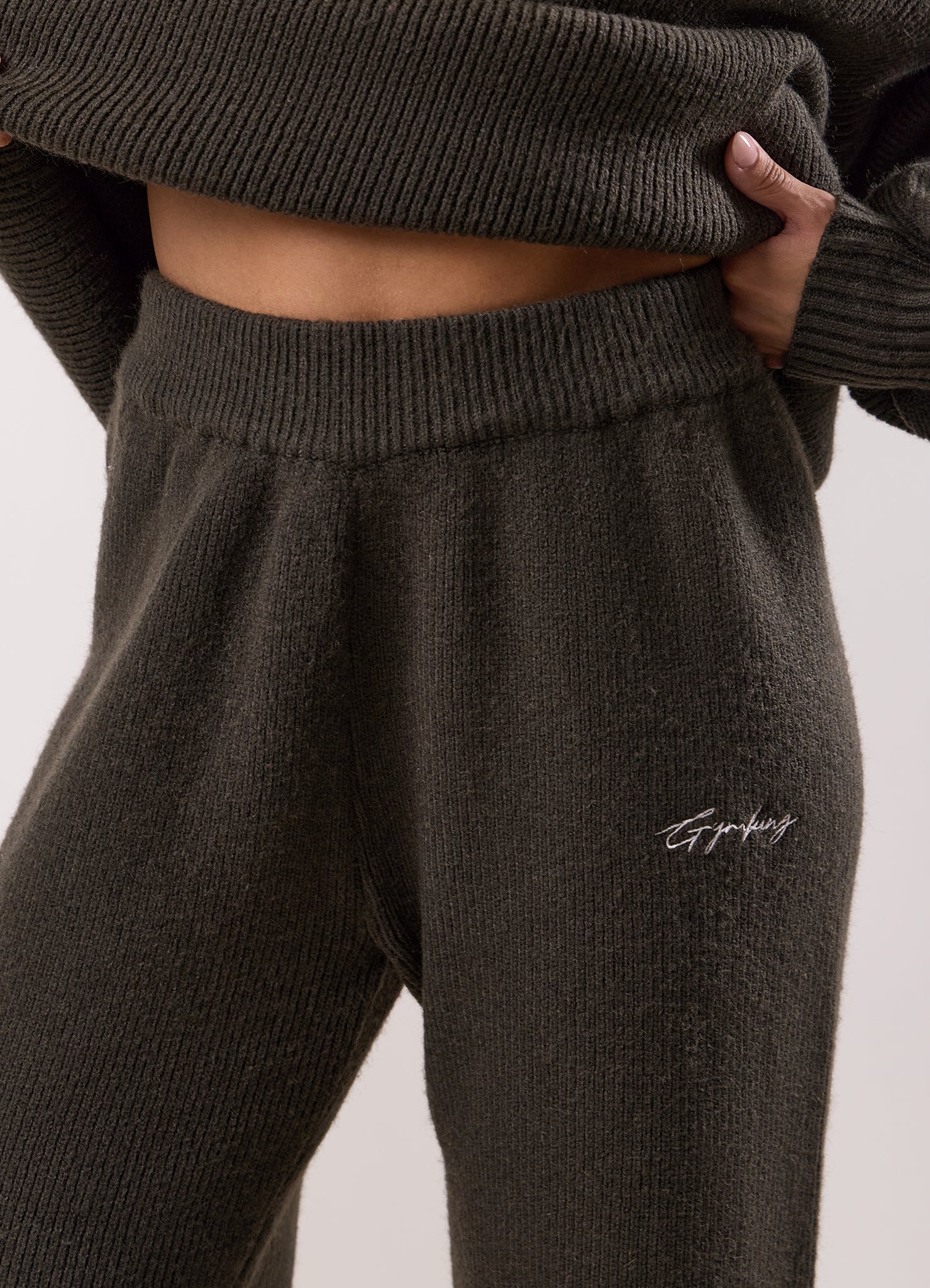 Gym King Rib Knit Crew Set - Warm Khaki