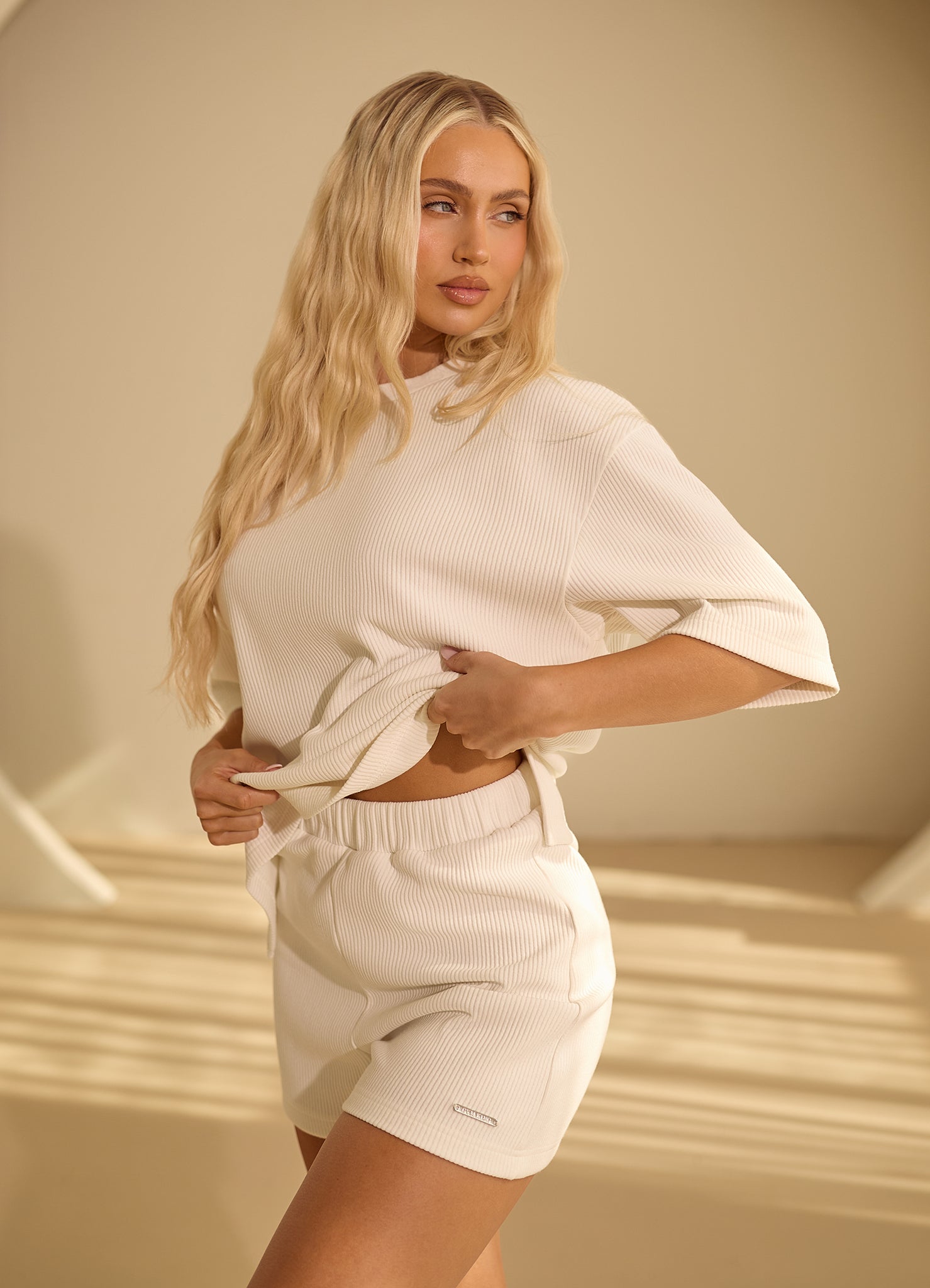 Gym King Rib Oversized Tee - Cream