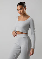 Gym King Serenity Rib Square Neck Long Sleeve Tee - Grey Marl thumbnail