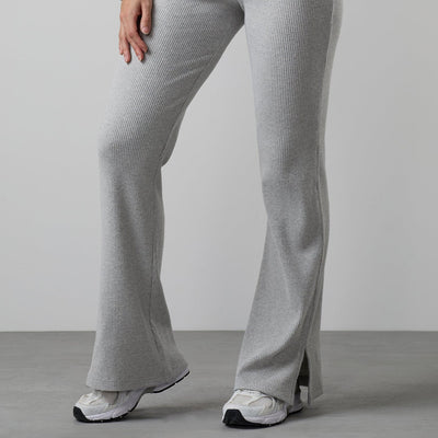 Gym King Serenity Rib Flared Split Hem Trouser - Grey Marl