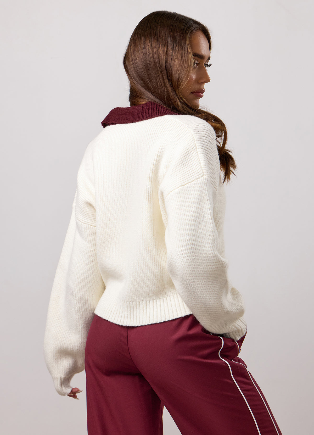 Gym King Sweatshirt met geribde kraag - Crème / Bordeauxrood