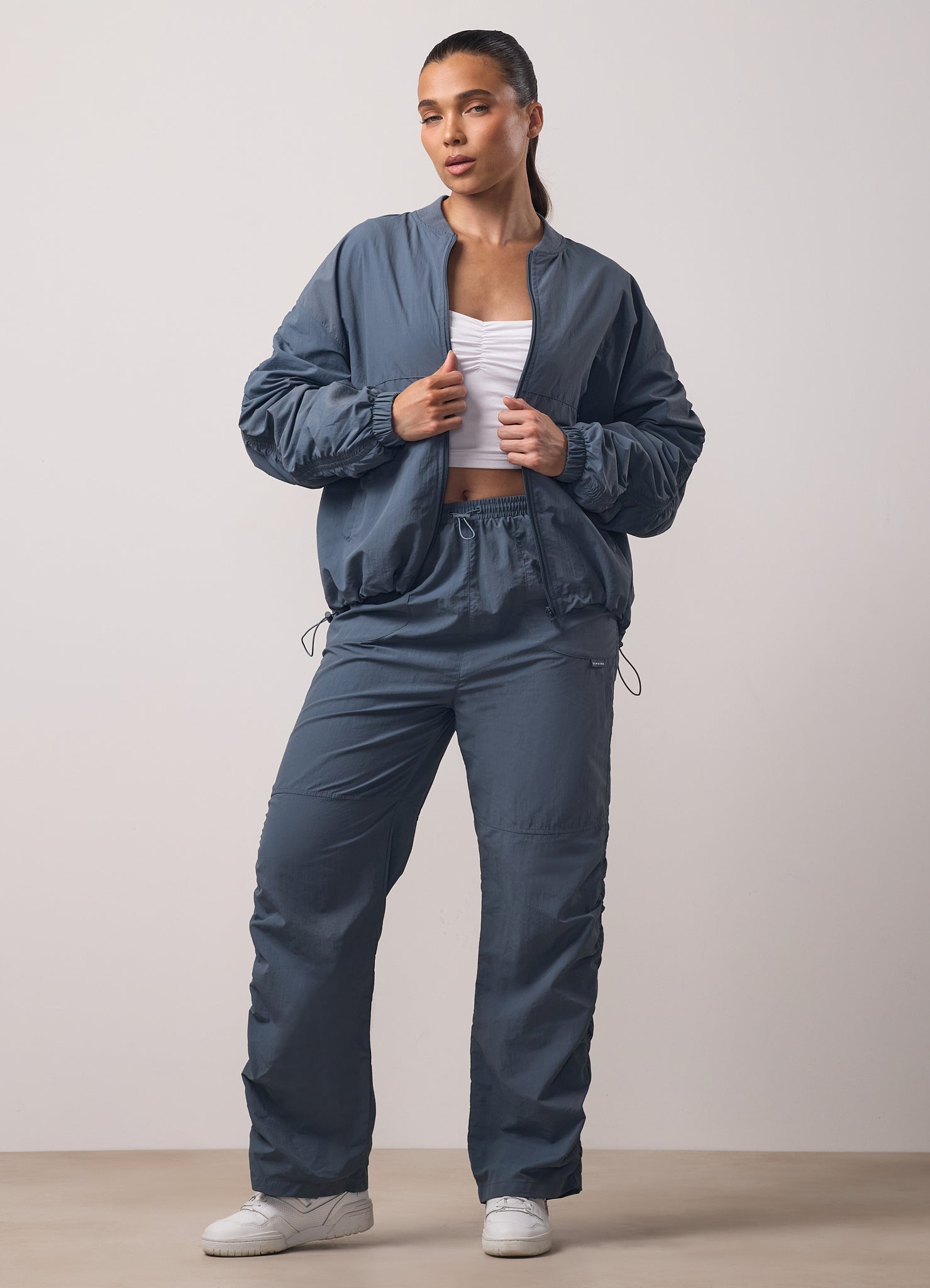 Gym King Ruched Woven Bomber Tracksuit - Storm Blue