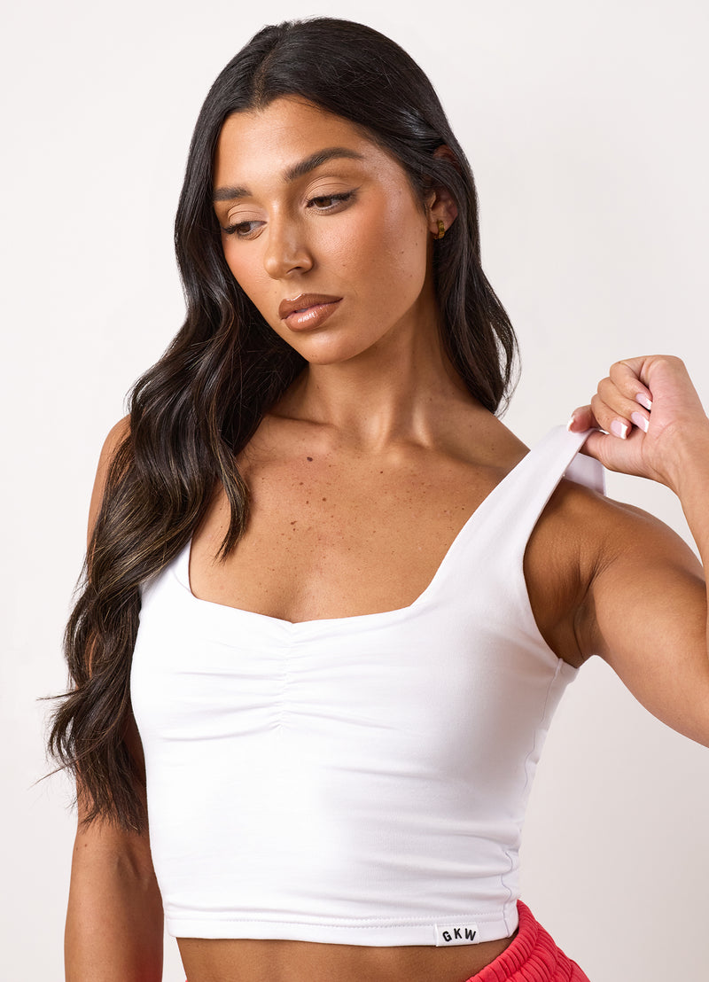 Gym King Ruched Jersey Vest - White