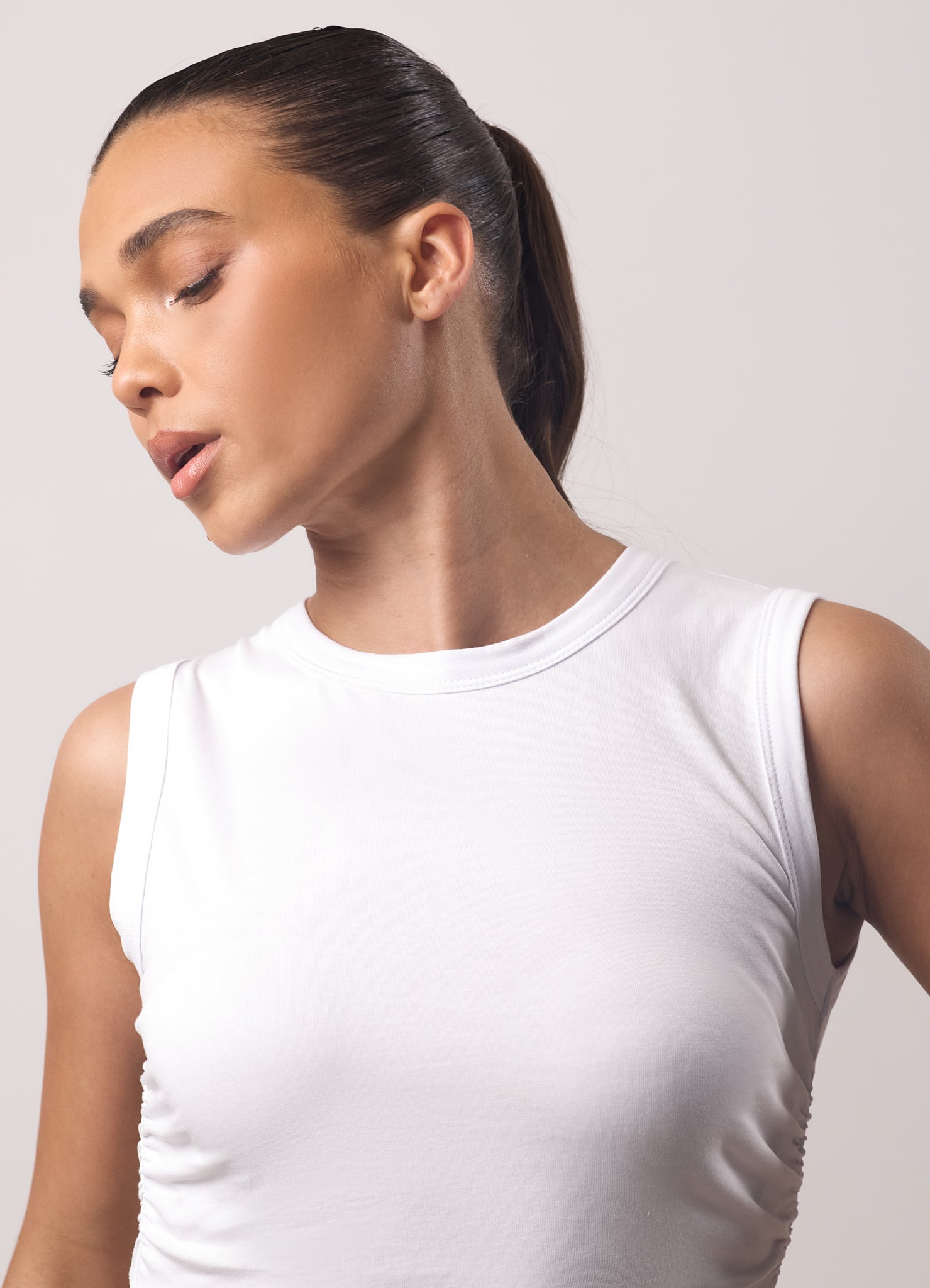 Gym King Ruched Jersey Tank - White
