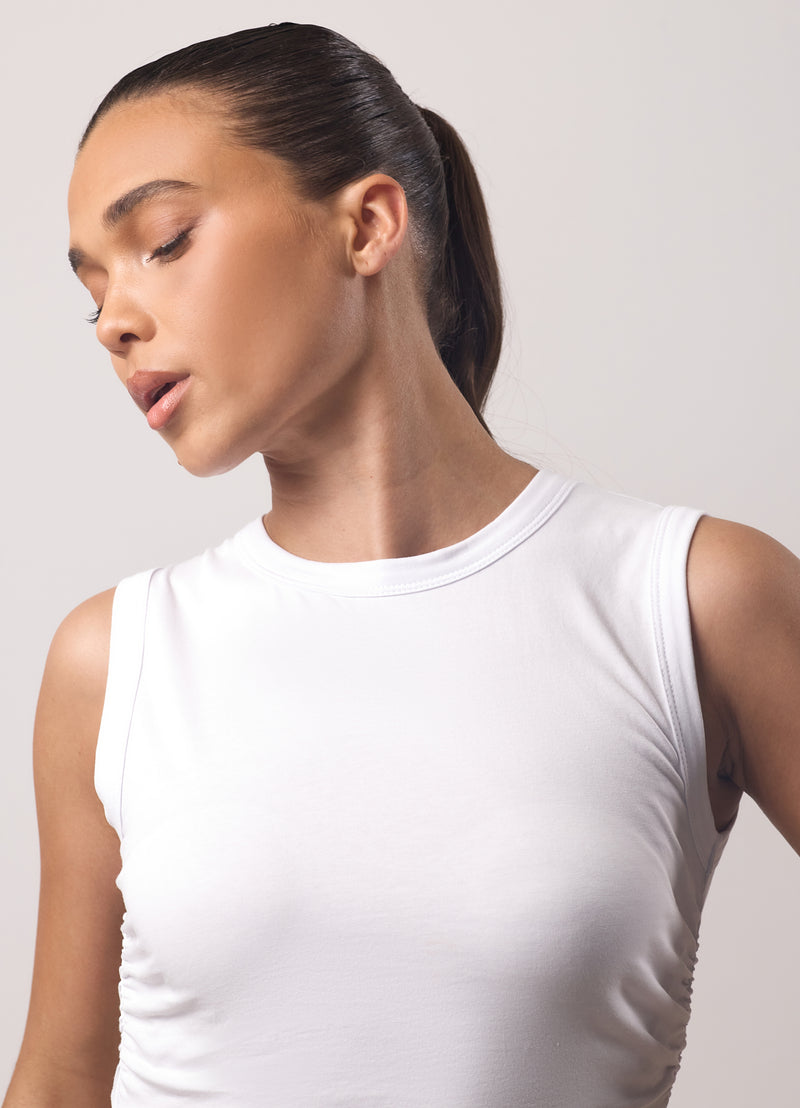 Gym King Ruched Jersey Tank - White