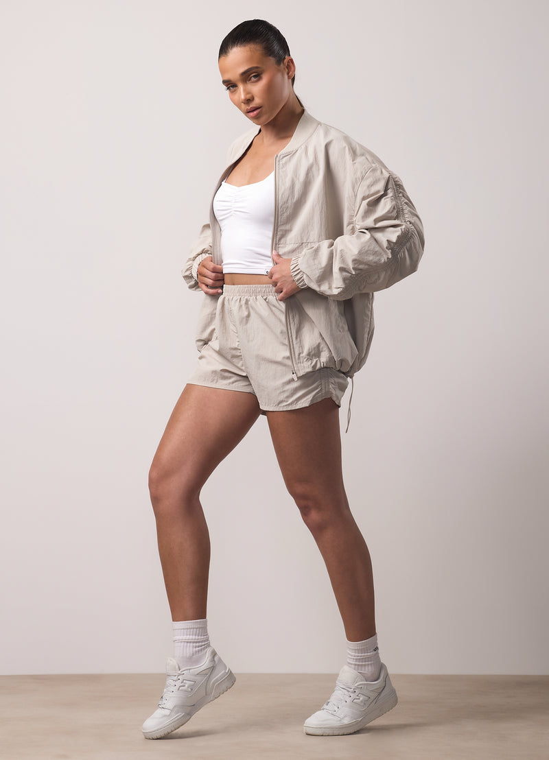 Gym King Ruched Woven Bomber - Light Stone
