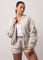 Gym King Ruched Woven Bomber Tracksuit - Light Stone