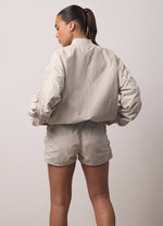 Gym King Ruched Woven Bomber Tracksuit - Light Stone