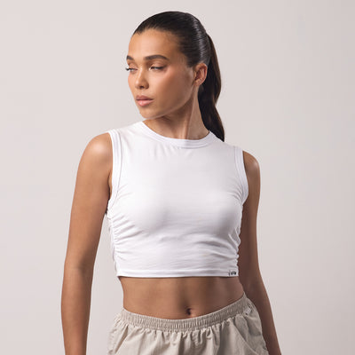 Gym King Ruched Jersey Tank - White