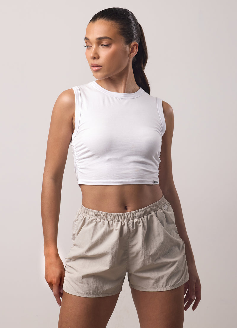 Gym King Ruched Jersey Tank - White