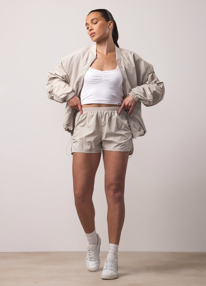 Gym King Ruched Woven Bomber - Light Stone