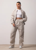 Gym King Ruched Woven Bomber Tracksuit - Light Stone