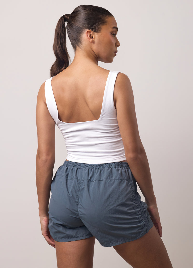 Gym King Ruched Jersey Vest - White
