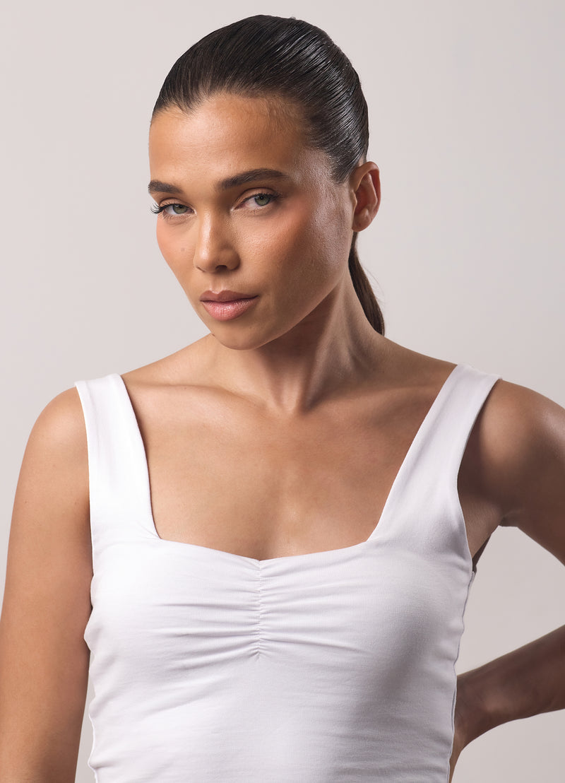 Gym King Ruched Jersey Vest - White
