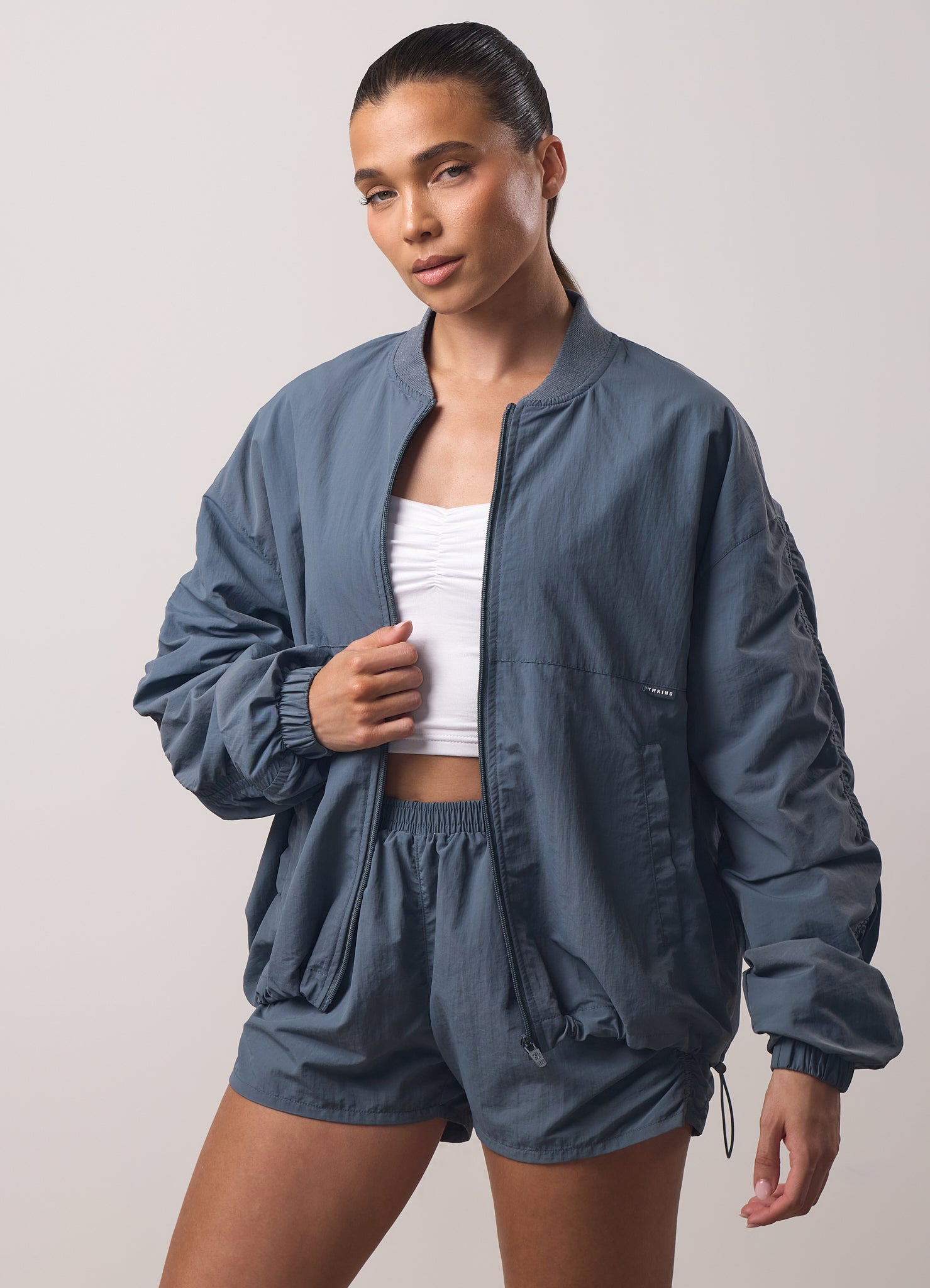 Gym King Ruched Woven Bomber Tracksuit - Storm Blue