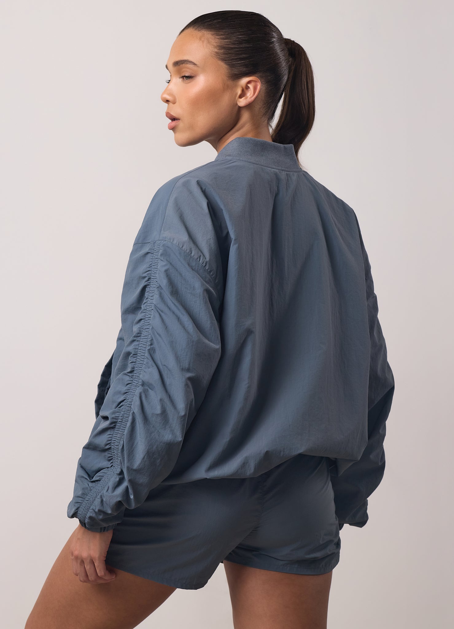 Gym King Ruched Woven Bomber Tracksuit - Storm Blue