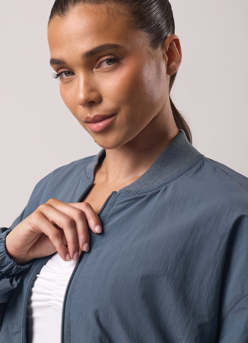 Gym King Ruched Woven Bomber Tracksuit - Storm Blue