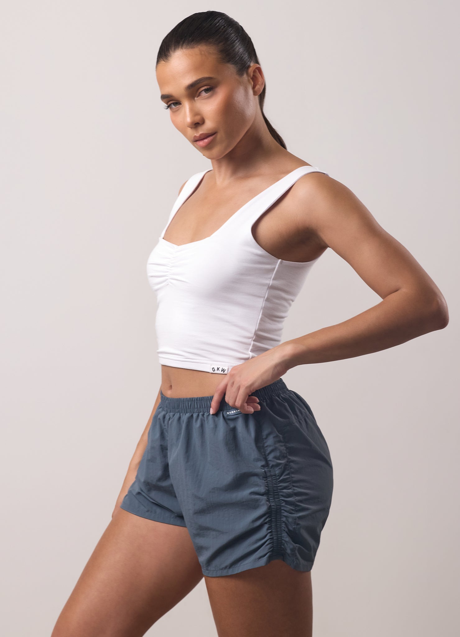 Gym King Ruched Jersey Vest - White