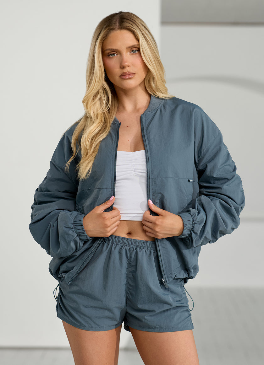 Gym King Ruched Woven Bomber - Storm Blue