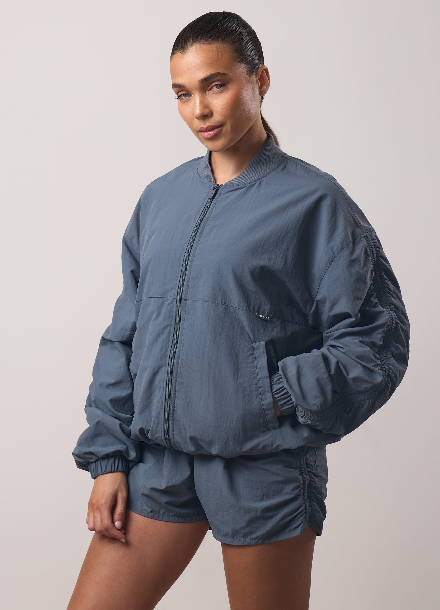 Gym King Ruched Woven Bomber - Storm Blue