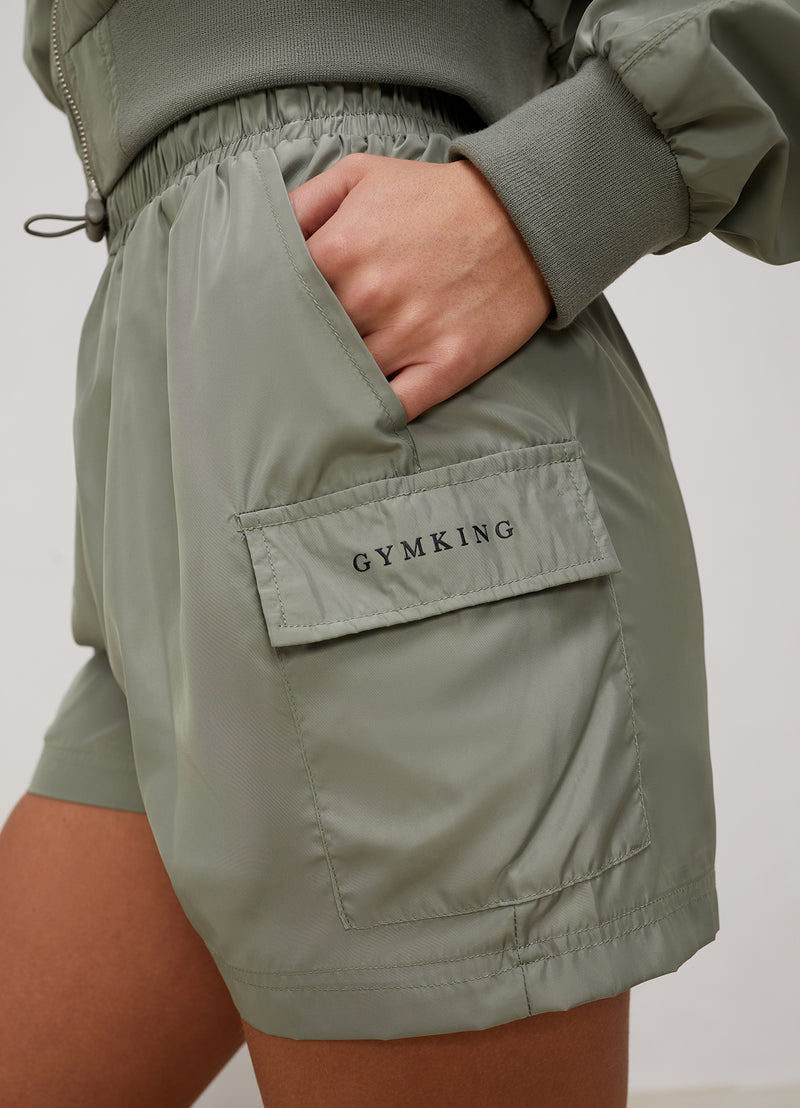 Gym King Satin Cargo Shorts - Dusky Sage