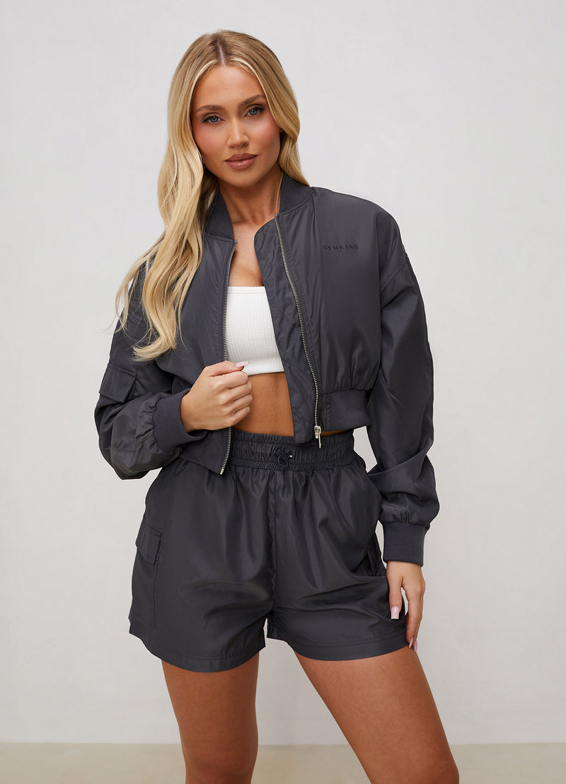 Gym King Satin Cargo Bomber - Graphite