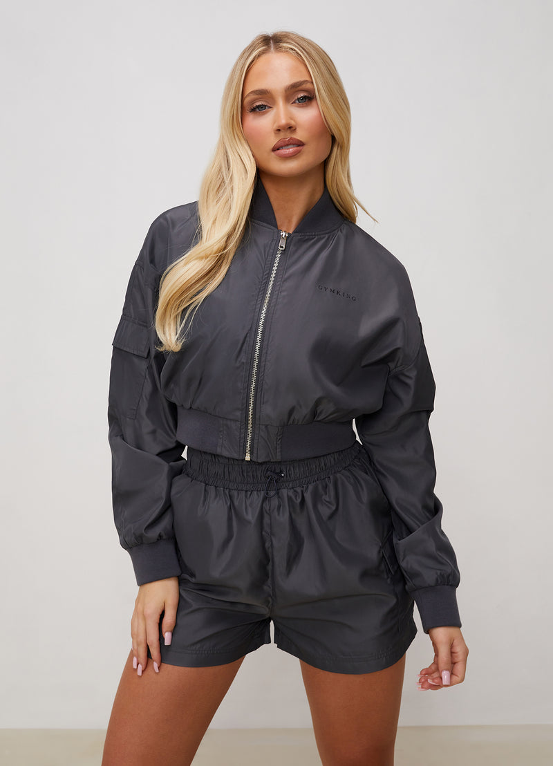 Gym King Satin Cargo Bomber - Graphite