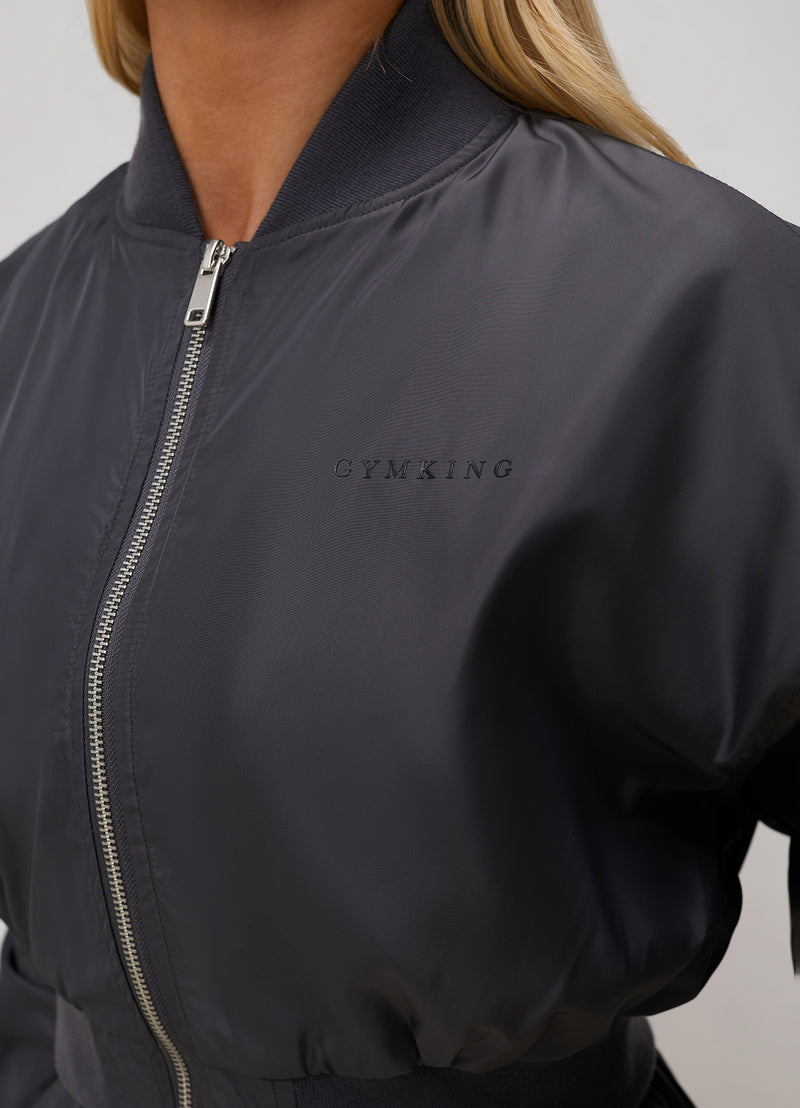 Gym King Satin Cargo Bomber - Graphite