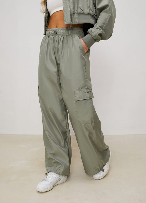 Gym King Satin Cargo Pants - Dusky Sage