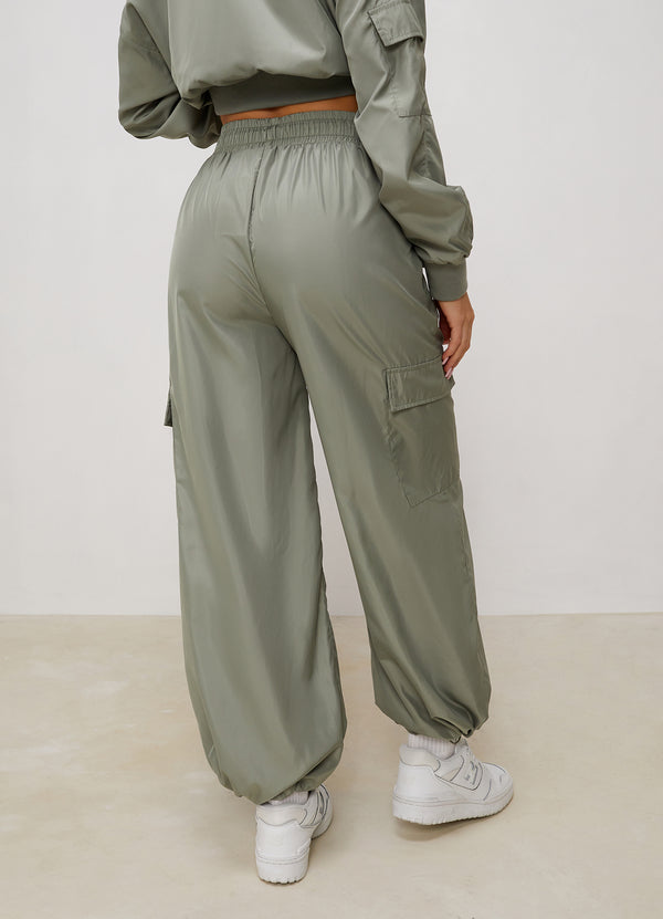 Gym King Satin Cargo Pants - Dusky Sage