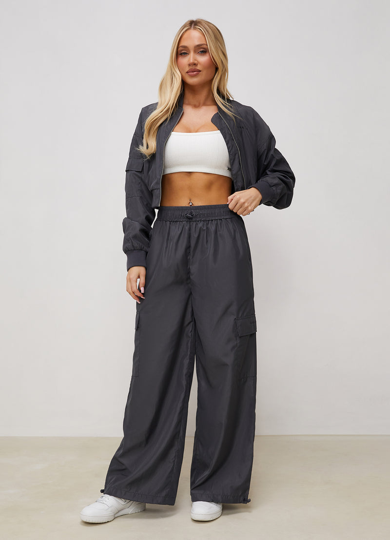 Gym King Satin Cargo Pants - Graphite