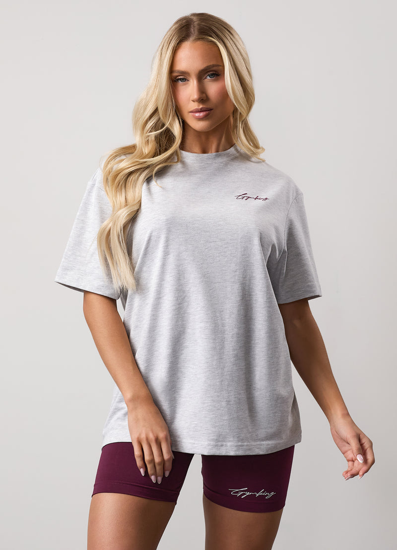 Gym King Script Mindset Boyfriend Tee - Snow Marl/Fig