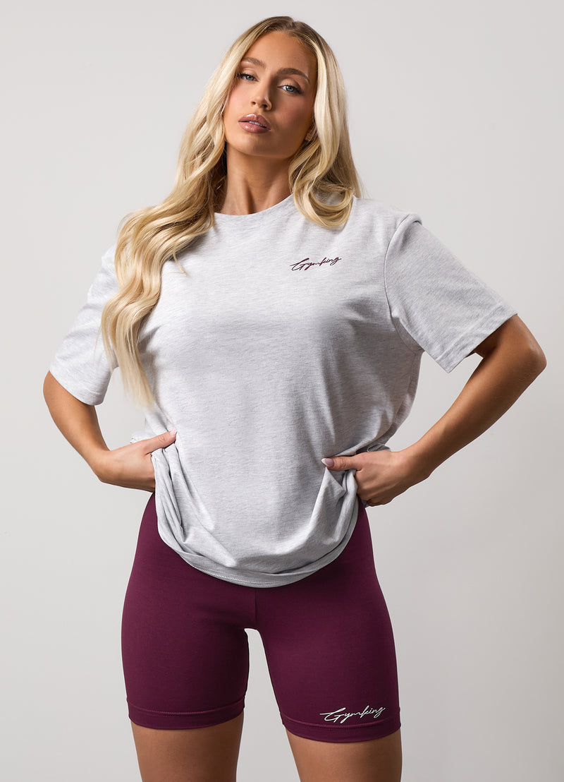 Gym King Script Mindset Boyfriend Tee - Snow Marl/Fig