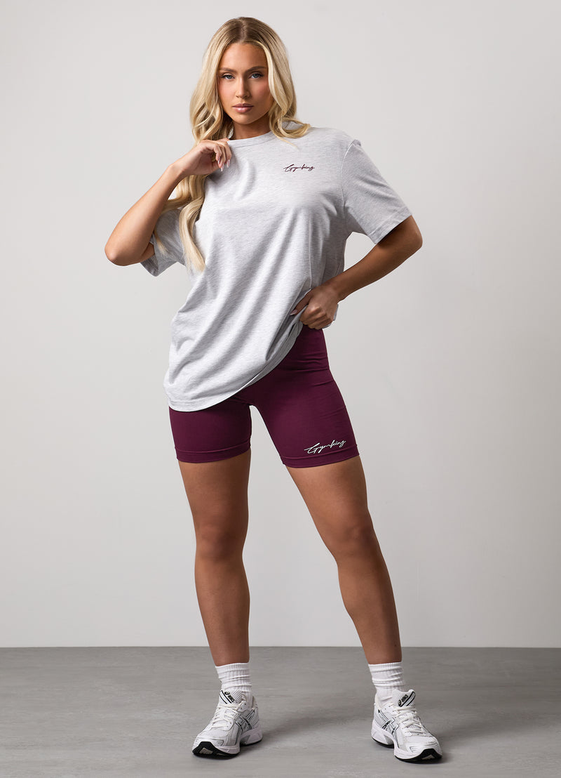 Gym King Script Mindset Boyfriend Tee - Snow Marl/Fig