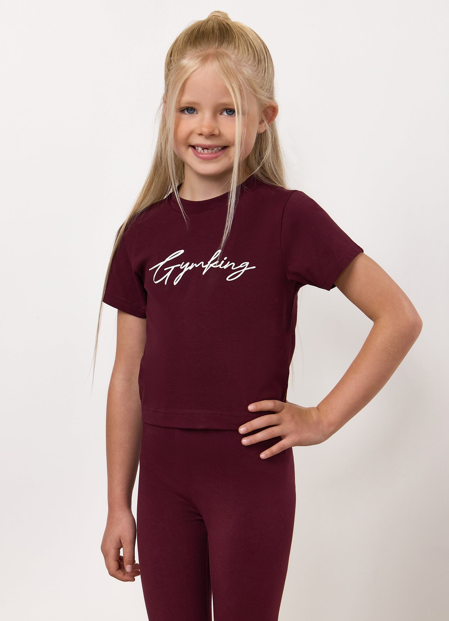 Gym King Kids Script Cap Sleeve Tee - Fig/White