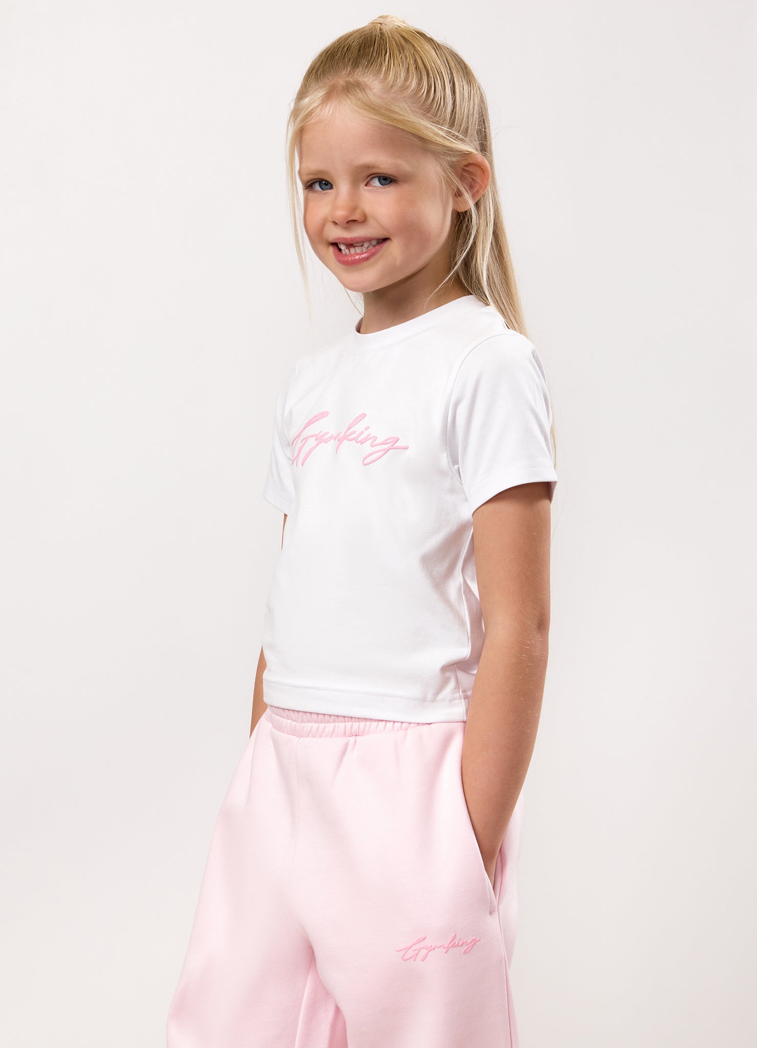 Gym King Kids Script Cap Sleeve Tee - White/Pink