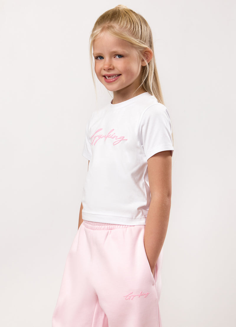 Gym King Kids Script Cap Sleeve Tee - White/Pink