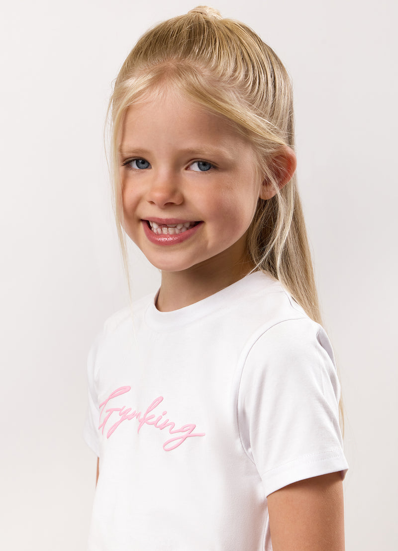Gym King Kids Script Cap Sleeve Tee - White/Pink