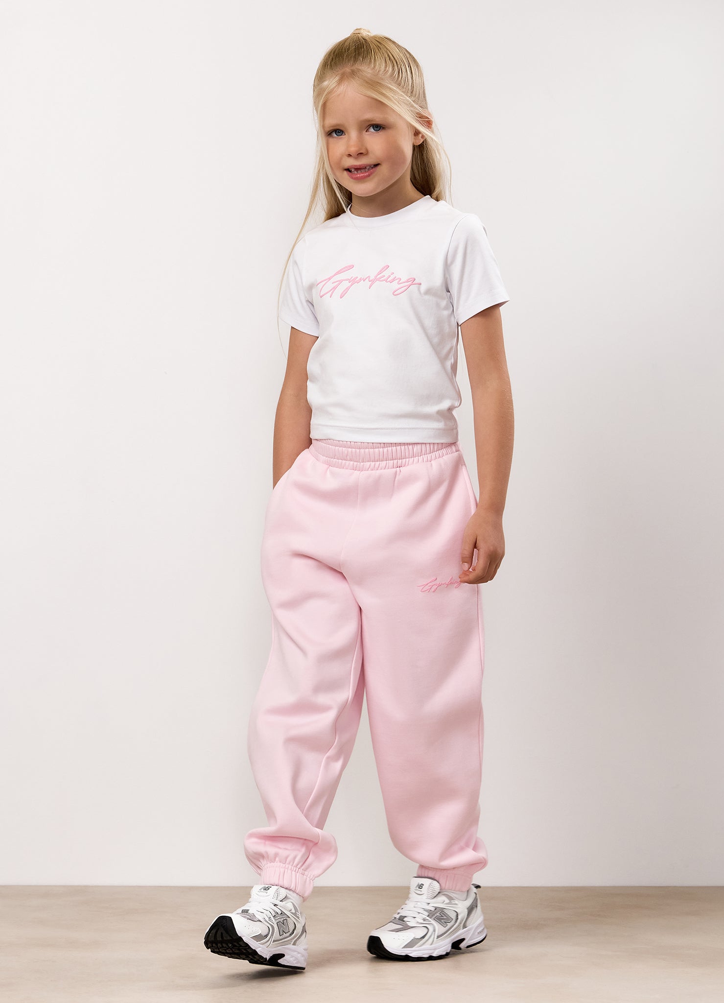 Gym King Kids Script Fleece Jogger - Baby Pink