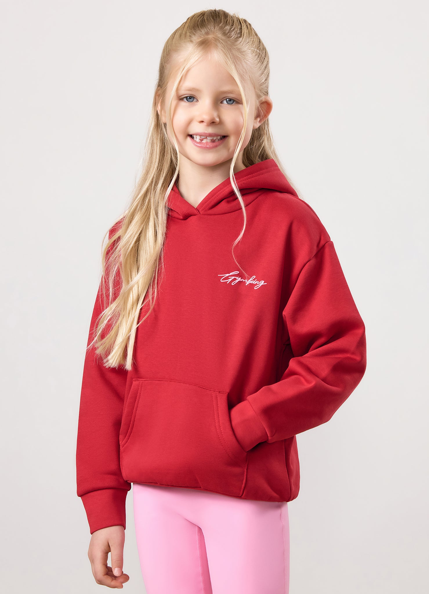 Gym King Kids Script Fleece Hood - Scarlet Red
