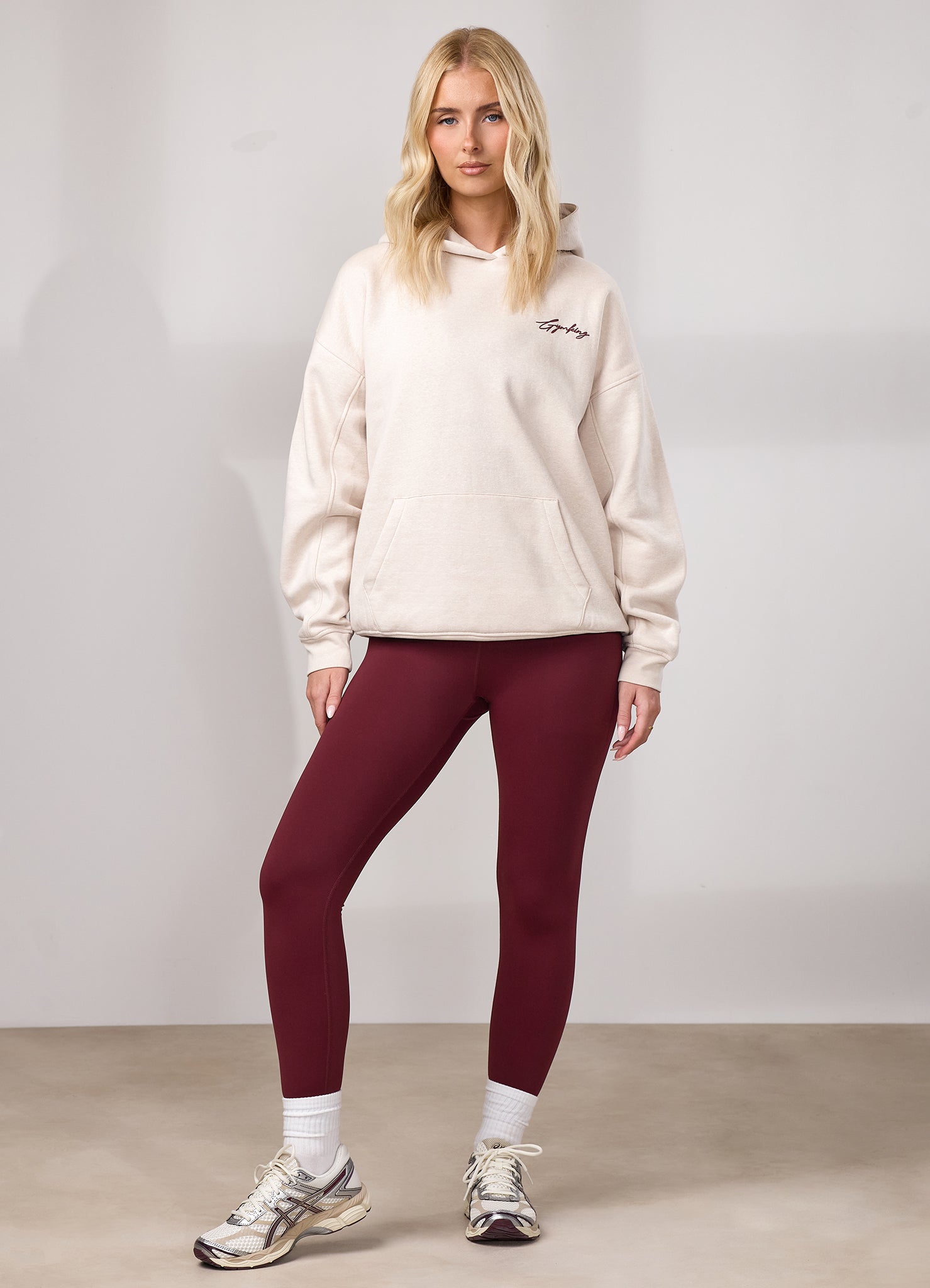 Gym King Script Fleece Hoodie - Butterscotch Marl/Deep Cherry